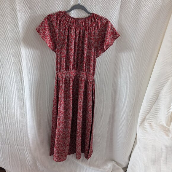 Max Studio Red Floral Tie Waist Midi Dress Side Slits XS/S Cottagecore Feminine - Picture 11 of 14